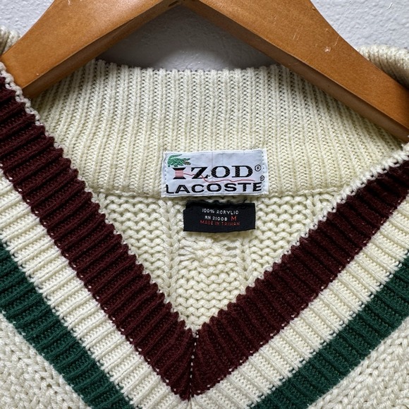 Vintage Izod Lacoste Sweater Mens Medium Cable Knit Tennis Pullover 80s Preppy - Picture 3 of 8
